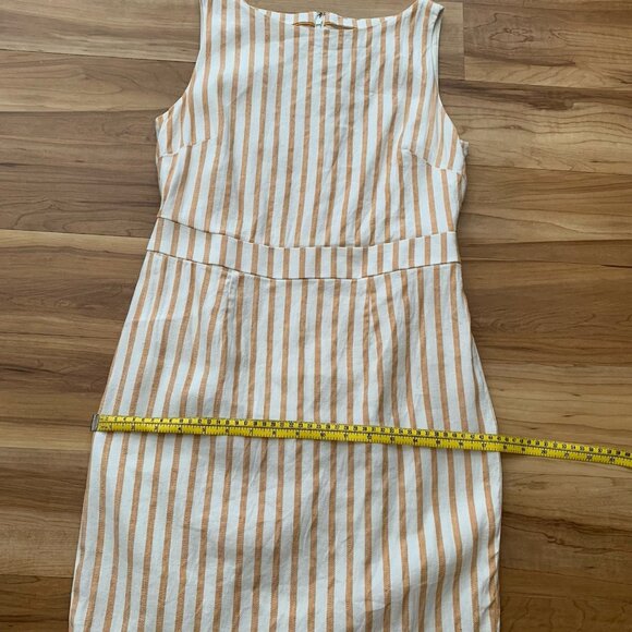 Boden Womens Maggie Sheath Linen Dress Midi Size 6 White Tan Striped Lined - Picture 4 of 13